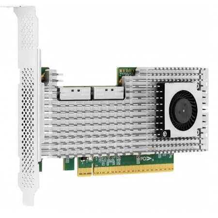 PCIe5.0 X16 to (4x) MCIO 8i Adapter, for Gen5 NVMe SSD, PEX89048 Controller with Bifurcation, Bifurcation modes X4X4X4X4X4X4X4X4